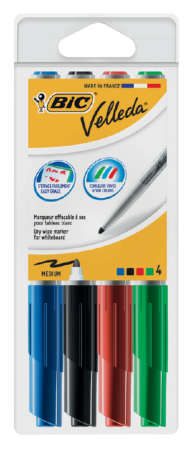 Viltstift Bic Velleda 1744 whiteboard rond medium assorti kartonnen etui à 4 stuks