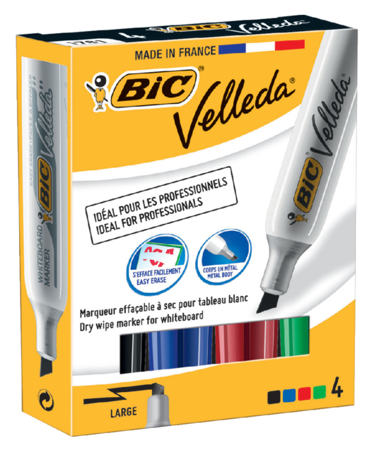 Viltstift Bic Velleda 1781 whiteboard schuin large assorti set à 4 stuks