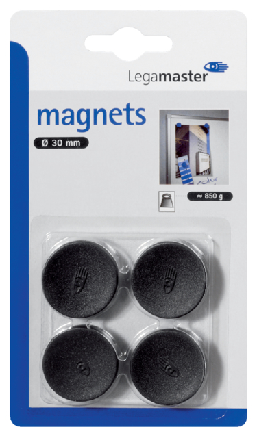 Magneet Legamaster 30mm 850gr zwart 4 stuks