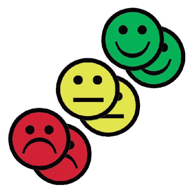 Aimant Smiley 5cm 2x jaune 2x vert 2x rouge