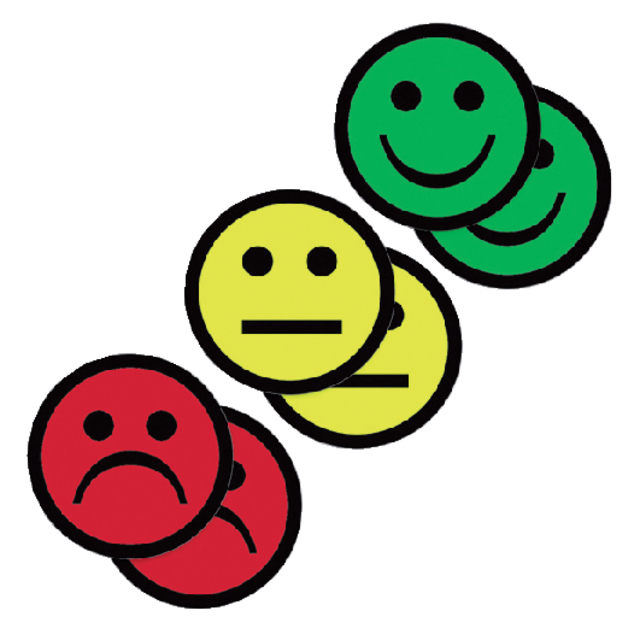 Aimant Smiley 2,5cm 2x jaune 2x vert 2x rouge