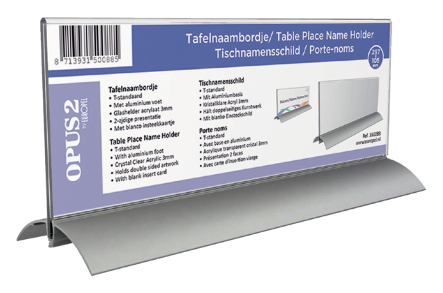 Tafelnaambord Europel 105x297mm acryl aluminium