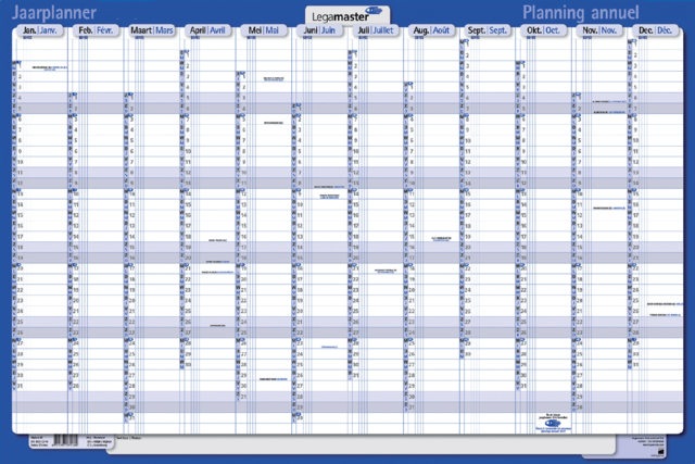 Jaarplanner 2025 Legamaster  1 persoon 90x60cm horizontaal gelamineerd Engelstalig