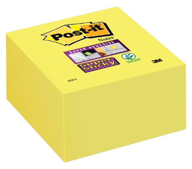 Bloc-mémos Post-it 2028 Super Sticky 76x76mm cube néon jaune