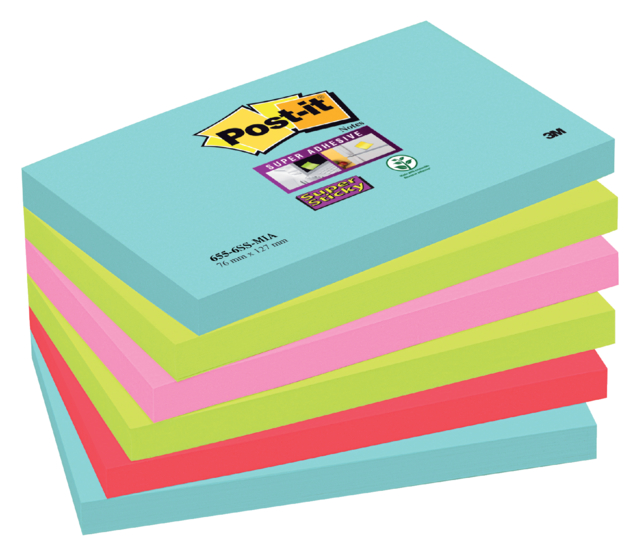 Bloc-mémos Post-it 655 Super Sticky 76x127mm Cosmic 6 pièces