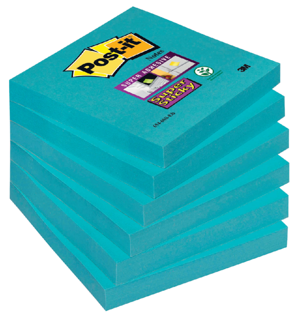 Bloc-mémos Post-it 654 Super Sticky 76x76mm bleu 90 feuilles