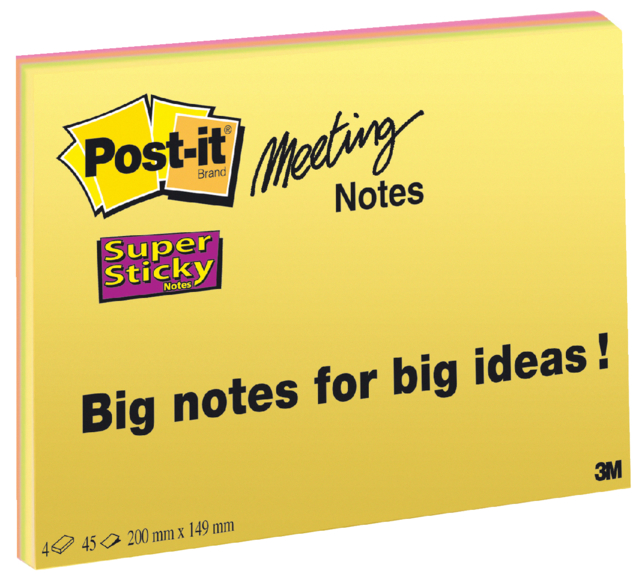 Bloc-mémos 3M Post-it 6845 Super Sticky 203x152mm assorti 4 pièces