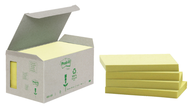 Memoblok Post-it 655-1B recycled 76x127mm canary yellow 6 stuks