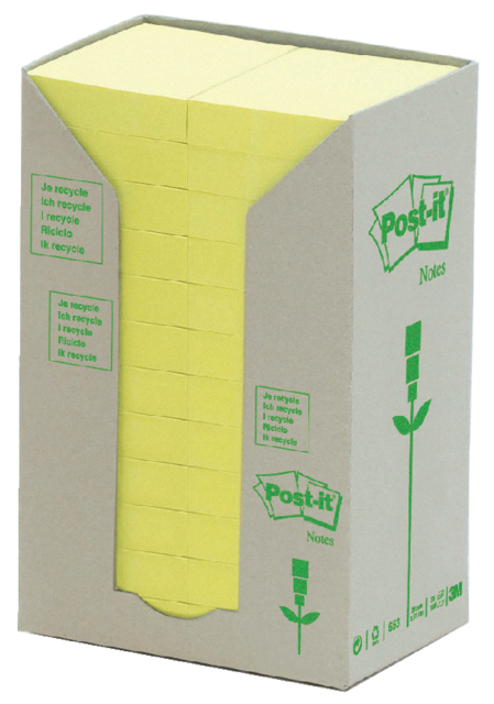 Bloc-mémos Post-it 653 38x51mm recyclé jaune 24 pièces