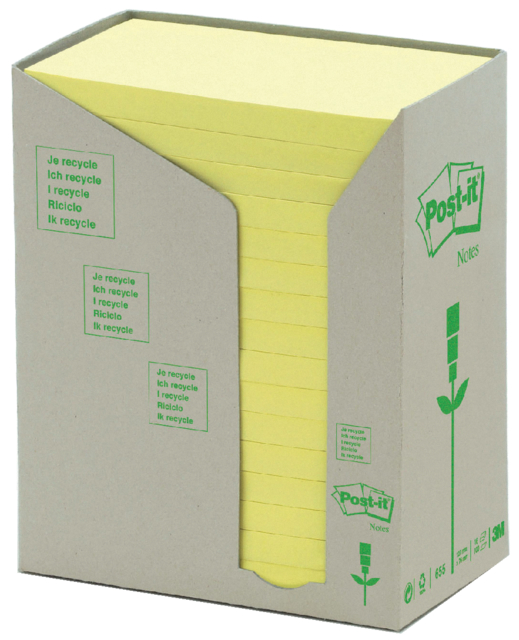 Bloc-mémos 3M Post-it 655 76x127mm recyclé jaune 16x100 feuilles