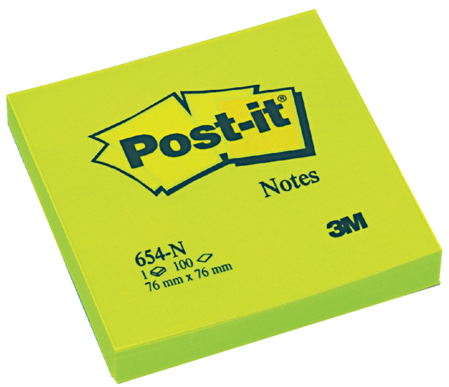 Bloc-mémos Post-it 654 76x76mm néon vert 100 feuilles