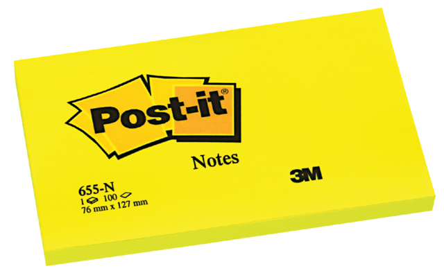 Bloc-mémos Post-it 655 76x127mm 100 feuilles néon jaune