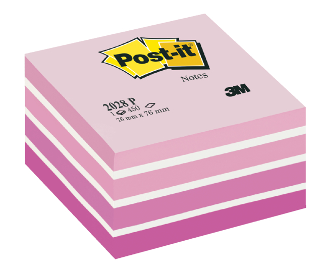 Bloc-mémos Post-it 2028 76x76mm cube rose pastel