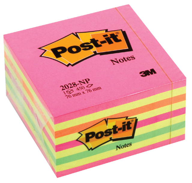 Bloc-mémos Post-it 2028 76x76mm cube couleurs néon