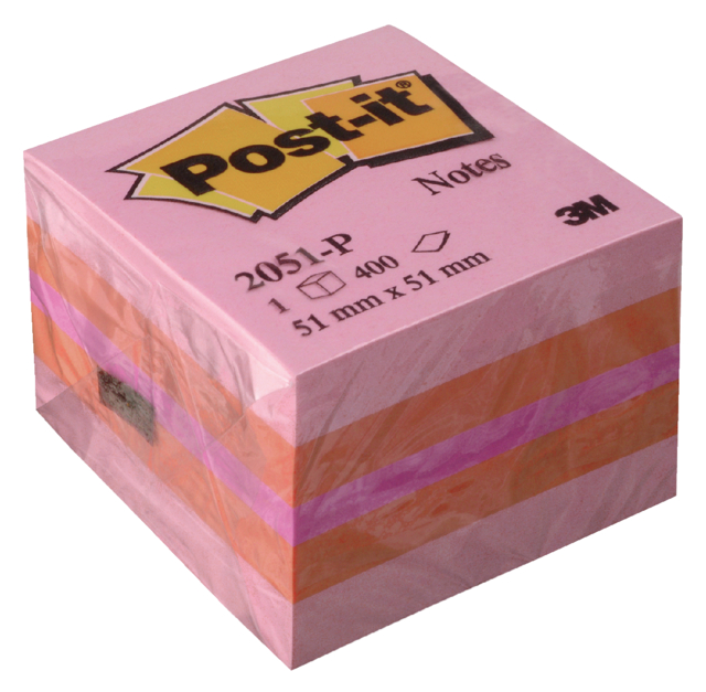 Bloc-mémos Post-it 20511P cube 51x51mm rose 400 feuillets