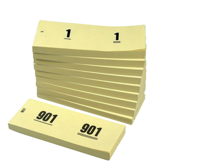 Bloc numéros de 1 à 1000 42x105mm jaune 10pcs