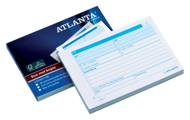 Carnet de reçus Atlanta A6 50x2 feuilles carbone
