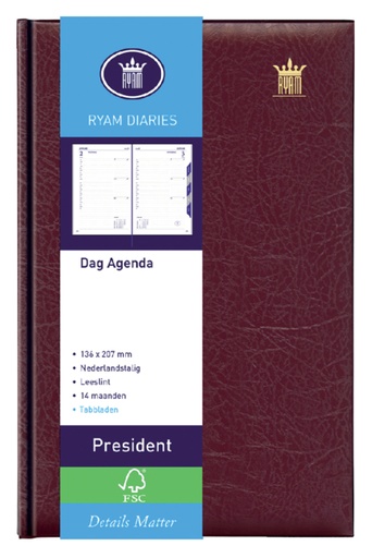 [900180] Agenda 2025 Ryam President 1dag/1pagina bordeaux