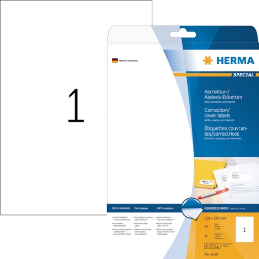 [817104] Etiket HERMA 4230 210x297mm A4 correctie wit 25stuks