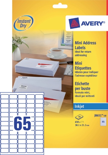 [817353] Etiket Avery J8651-10 38.1x21.2mm wit 650stuks