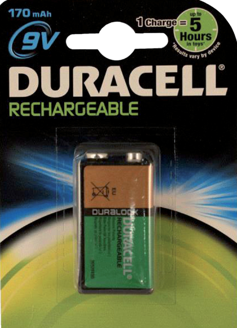 Pile rechargeable Duracell 1x 9V 170mAh Plus