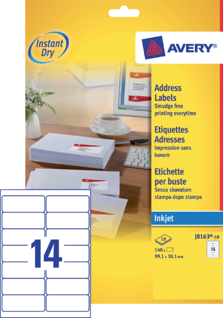 Etiquette Avery J8163-10 99,1x38,1mm blanc 140 pièces