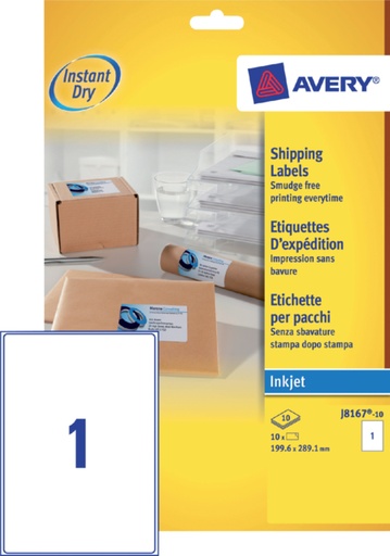 [817352] Etiket Avery J8167-10 199.6x289.1mm wit 10stuks