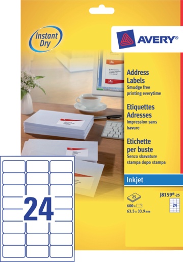 [817700] Etiket Avery J8159-25 63.5x33.9mm wit 600stuks