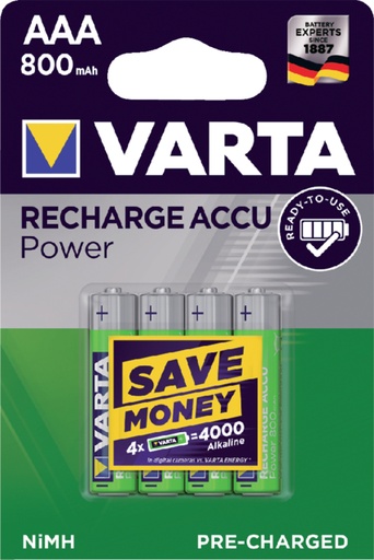 [413762] Batterij oplaadbaar Varta 4xAAA 800mAh ready2use