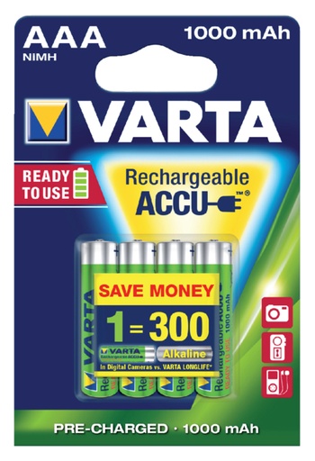 [413876] Batterij oplaadbaar Varta 4xAAA 1000mAh ready2use