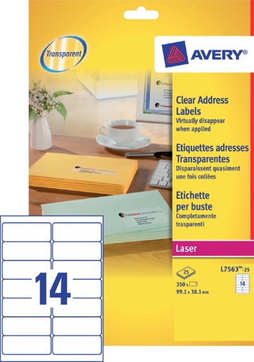 [817259] Etiket Avery L7563-25 99.1x38.1mm transparant  mat 350stuks