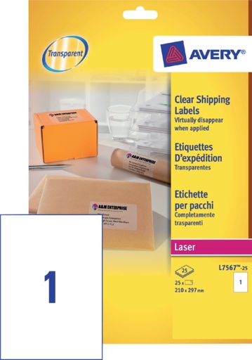 [817699] Etiket Avery L7567-25 210x297mm transparant 25stuks