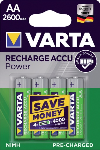 [413875] Pile rechargeable Varta 4x AA 2600mAh Ready To Use