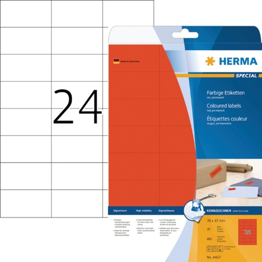 [817472] Etiket HERMA 4467 70x37mm verwijderbaar rood 480stuks