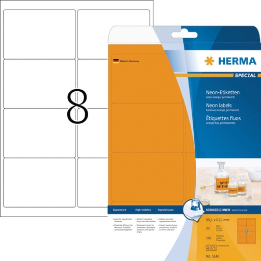 [817098] Etiket HERMA 5145 99.1x67.7mm fluor oranje 160stuks