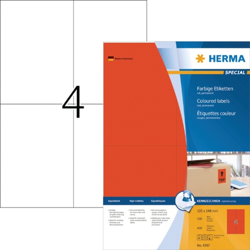 [817720] Etiket HERMA 4397 105x148mm A6 rood 400stuks