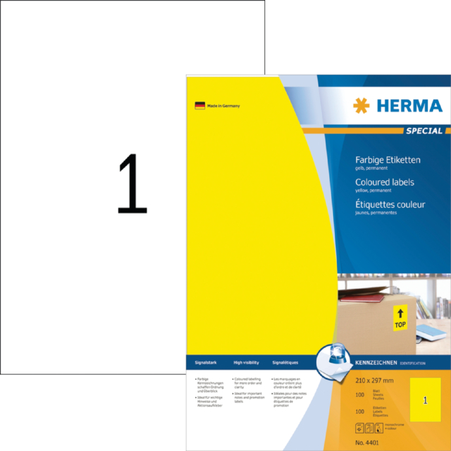 Etiquette HERMA 4401 210x297mm A4 jaune 100 pièces
