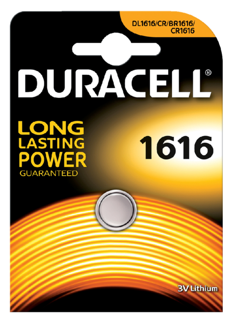 Pile bouton Duracell 1x CR1616 lithium Ø16mm 3V-50mAh