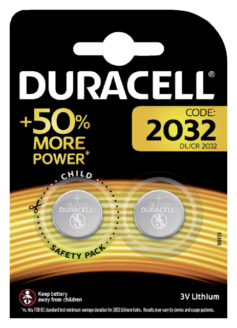 Pile bouton Duracell 2x CR2032 lithium Ø20mm 3V-180mAh