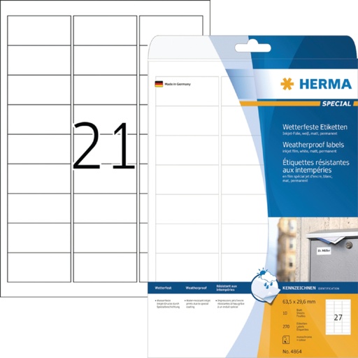 [817735] Etiket HERMA 4864 63.5x29.6mm weerbestendig wit 270stuks