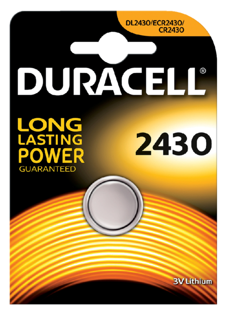 Pile bouton Duracell CR2430 lithium Ø24mm 3V-280mAh