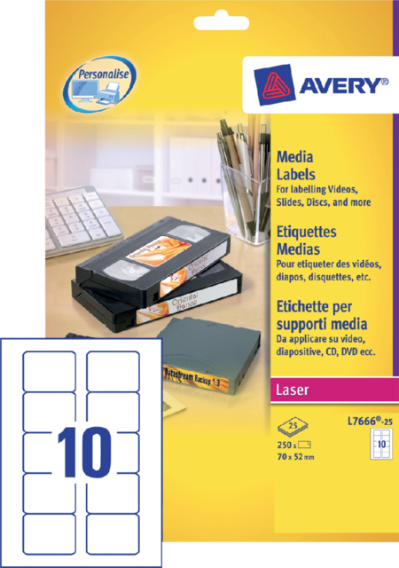 Etiquette Avery L7666-25 70x52mm disquette 3’’1/2 250 pièces