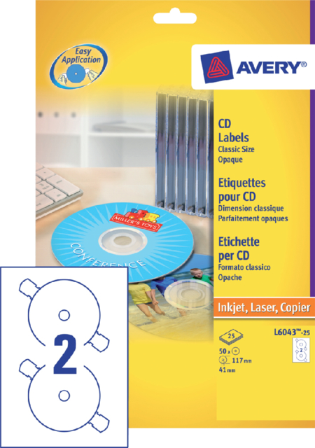Etiquette CD Avery Zweckform L6043-100 blanc 200 pièces