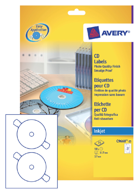 Etiquette CD Avery C9660-25 brillant 50 pièces