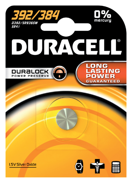Pile bouton Duracell 1x392/384 alcaline Ø7,9mm 1,5V-45mAh392 alcaline Ø7,9mm 1,5V-45mAh
