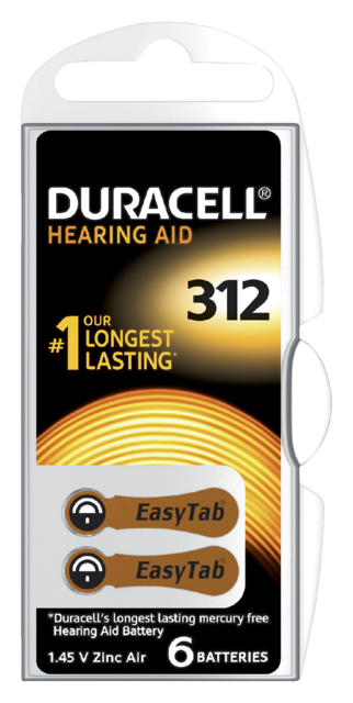 Pile Duracell Hearing DA312 Ø7,9mm 180mAh 6 pièces