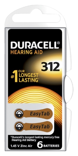 [413589] Batterij Duracell Hearing DA312 Ø7,9mm 180mAh 6 stuks