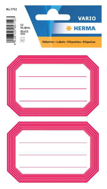 Etiquette cahier HERMA 5712 82x55mm bord rouge 12 pièces