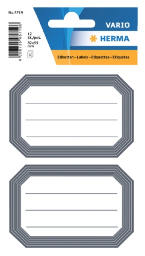 [818102] Etiquette cahier HERMA 5719 82x55mm bord gris 12 pièces