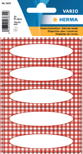 Etiquette de cuisine HERMA 3639 Vichy-carreaux rouge